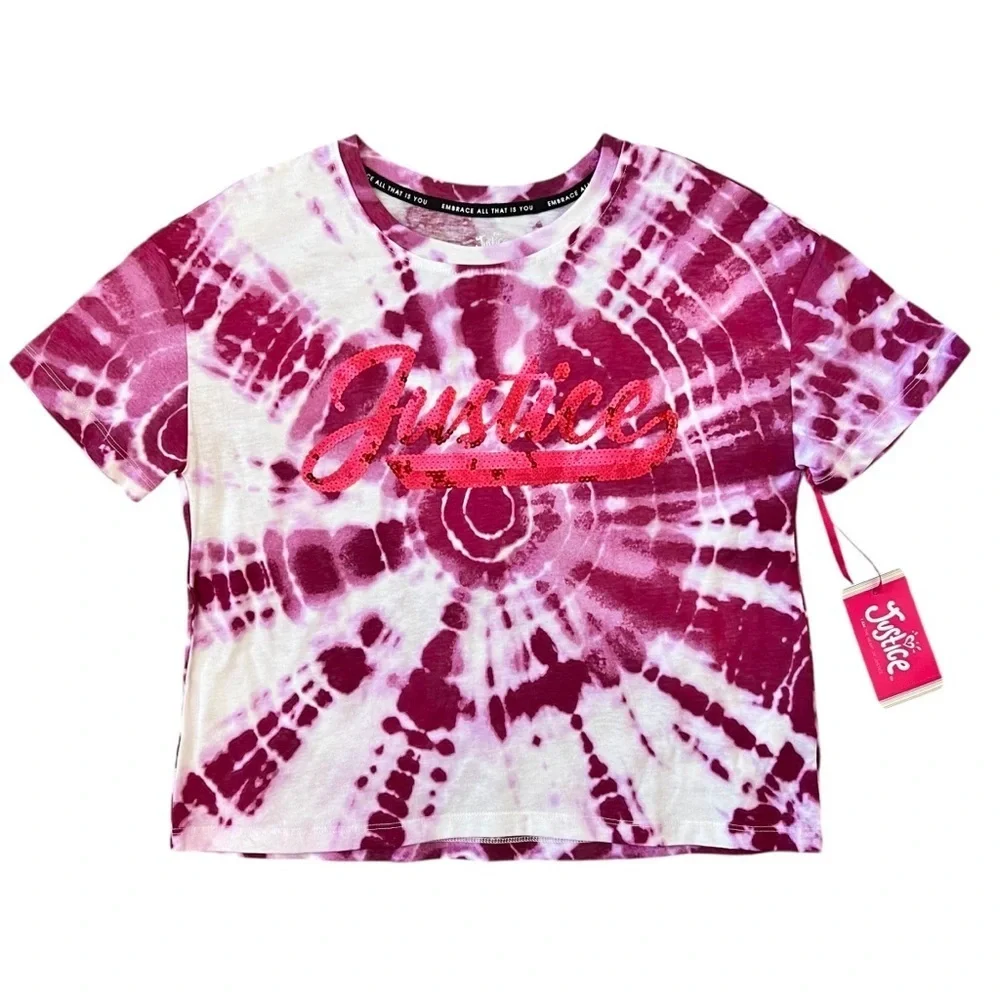 NWT Justice Sequin Tie-Dye Pink Cropped Top